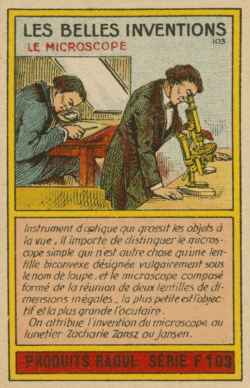 Carte des belles inventions, microscope - French School