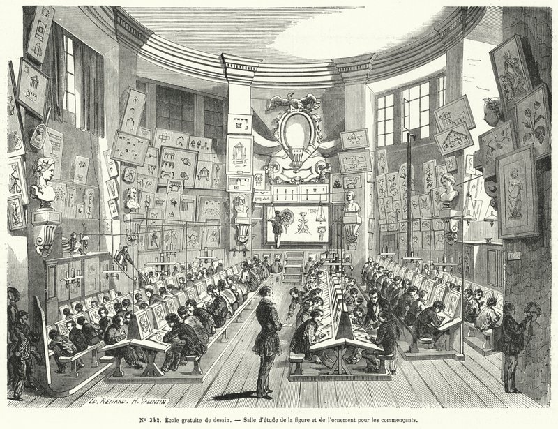 Classe de débutants dans une école libre de dessin, France - French School