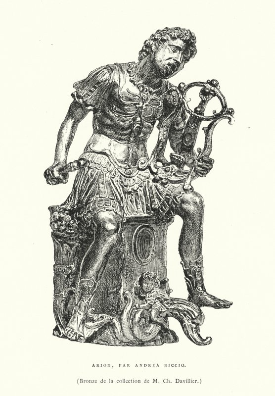 Figure en bronze du poète grec ancien Arion, par le sculpteur de la Renaissance italienne Andrea Riccio, fin du XVe ou début du XVIe siècle - French School