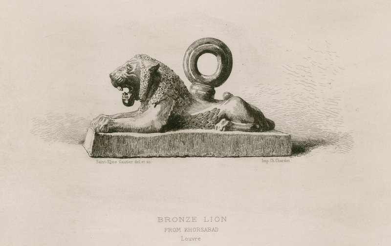 Lion en bronze, de Khorsabad, Louvre (gravure) - French School