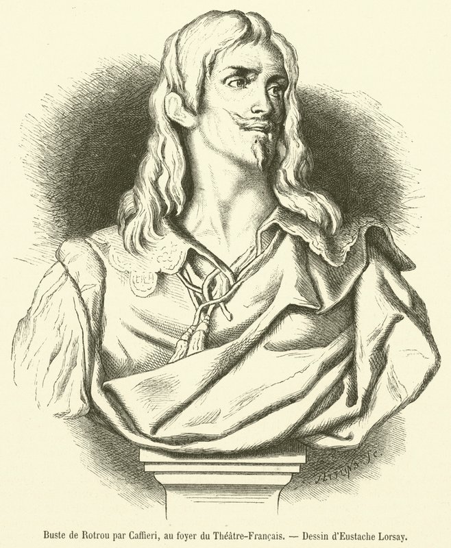 Buste de Rotrou par Caffieri, au foyer du Théâtre-Français (gravure) - French School