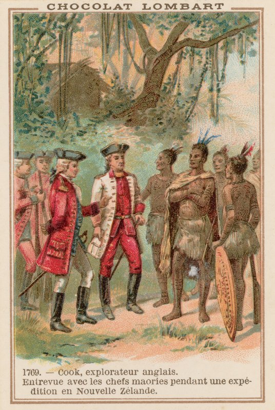 Le capitaine James Cook rencontrant des chefs maoris en Nouvelle-Zélande, 1769 - French School