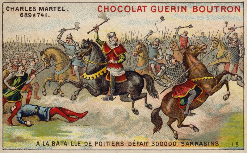 Charles Martel battant une armée de 300 000 Sarrasins à la bataille de Poitiers, 732 - French School