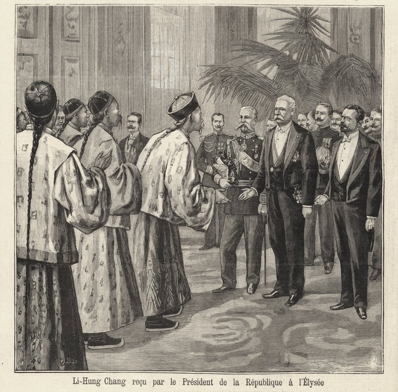 Le politicien et diplomate chinois Li Hongzhang reçu par le président français Félix Faure au palais de l