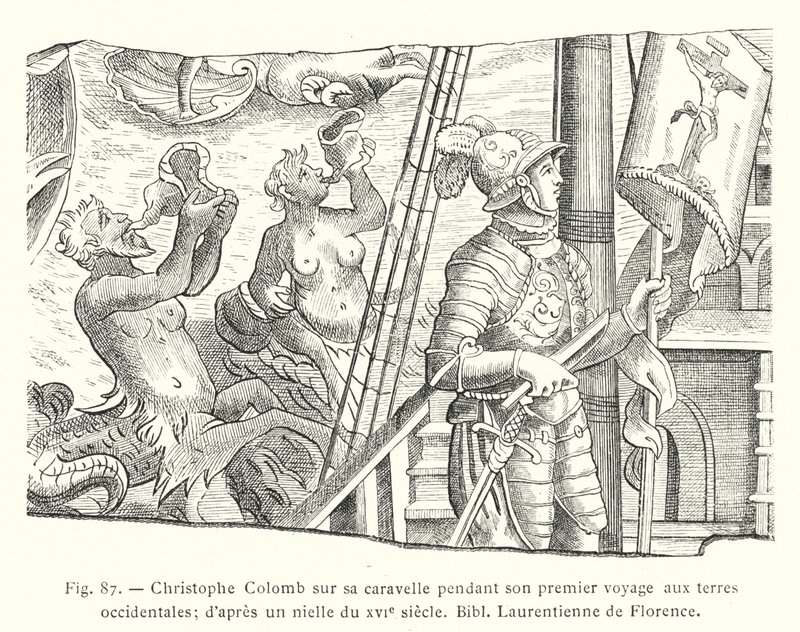 Christophe Colomb sur sa caravelle pendant son premier voyage aux terres occidentales (d