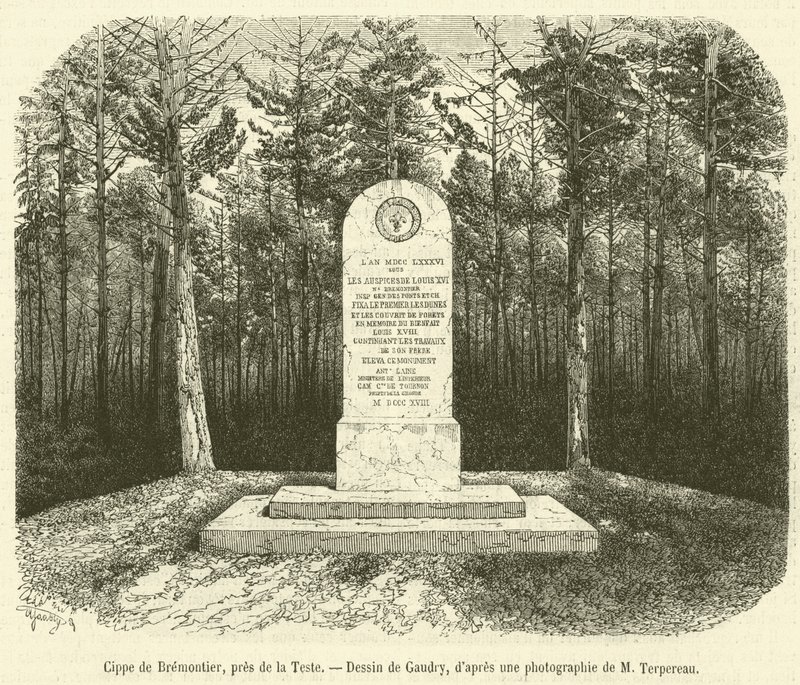 Cippe de Brémontier, près de la Teste (gravure) - French School