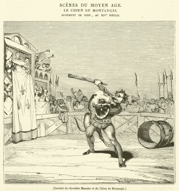 Combat du chevalier Macaire et du Chien de Montargis - French School