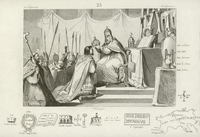 Couronnement de Charlemagne comme empereur romain germanique, Rome, 800 - French School