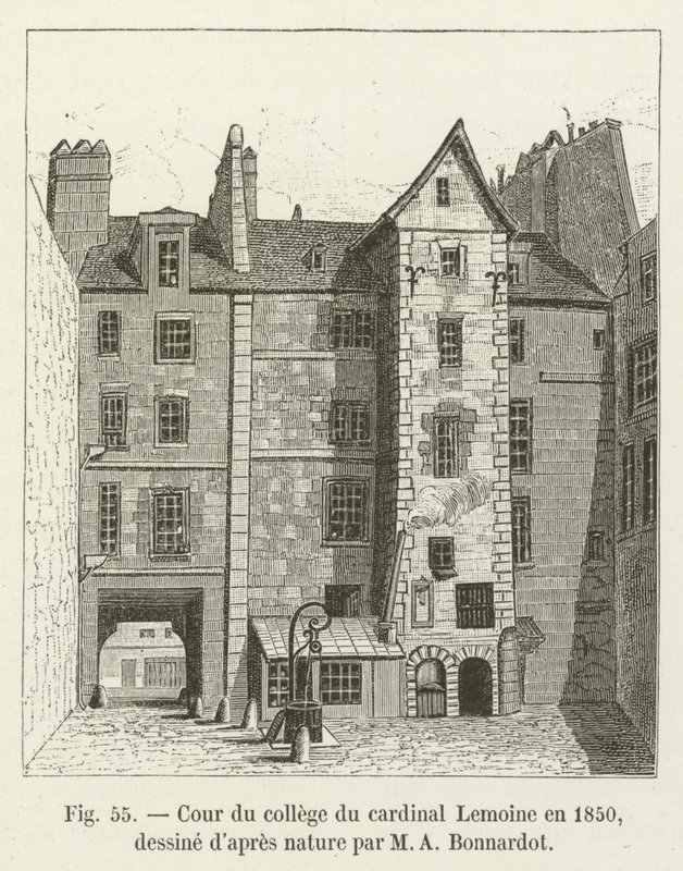 Cour du collège du cardinal Lemoine en 1850 - French School