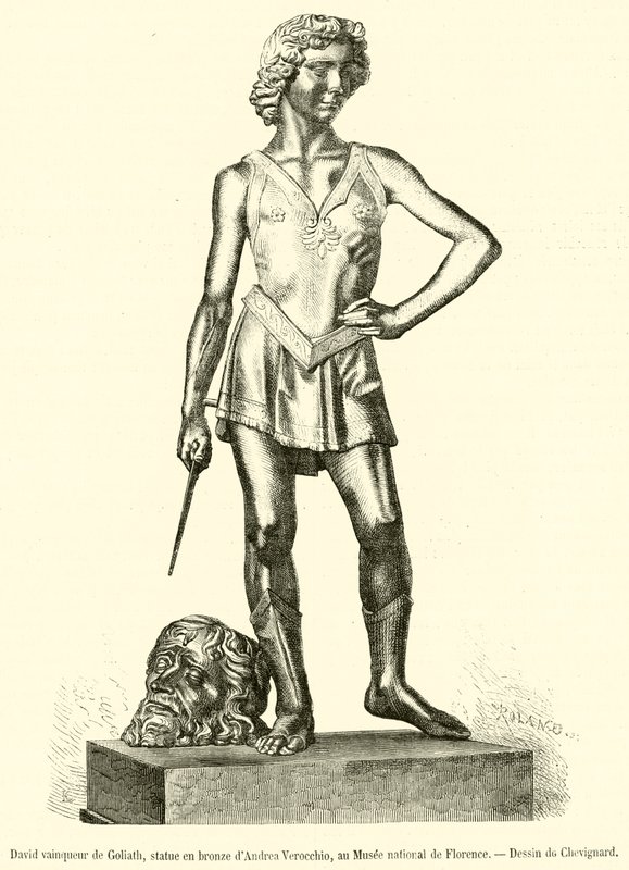 David vainqueur de Goliath, statue en bronze d