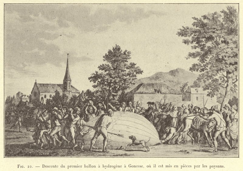 Descente du premier ballon à hydrogène à Gonesse, où il est mis en pièces par les paysans - French School