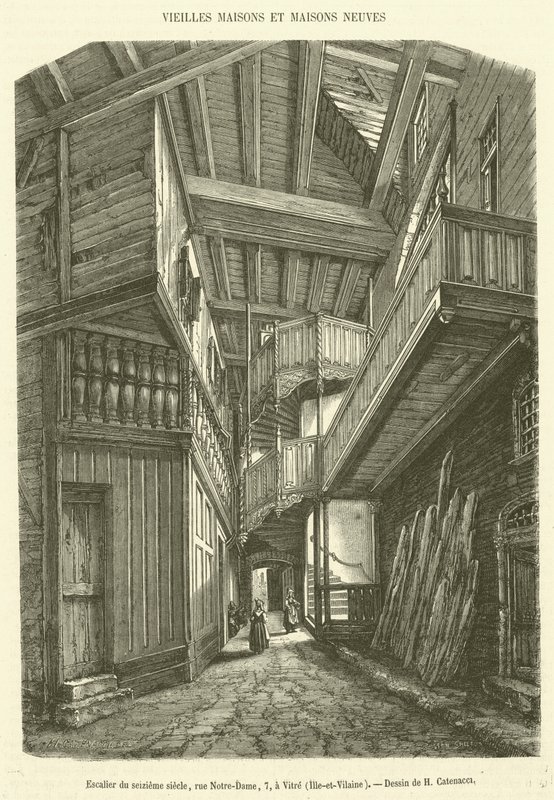 Escalier du seizième siècle, rue Notre-Dame, 7, à Vitré, Ille-et-Vilaine - French School