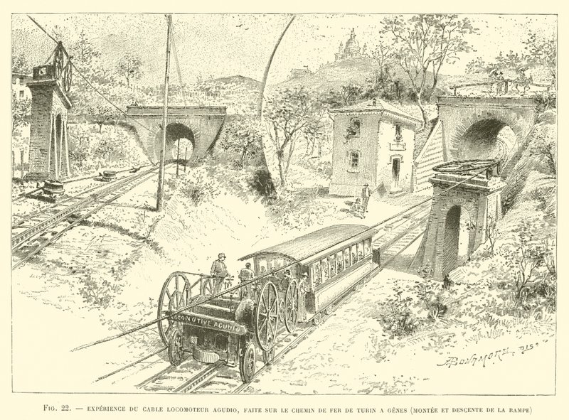 Experience du Cable Locomoteur Agudio, Faite sur le Chemin de Fer de Turin a Genes, Montee et Descente de la Rampe - French School