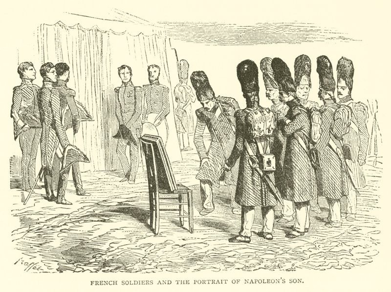 Soldats français et le portrait du fils de Napoléon - French School