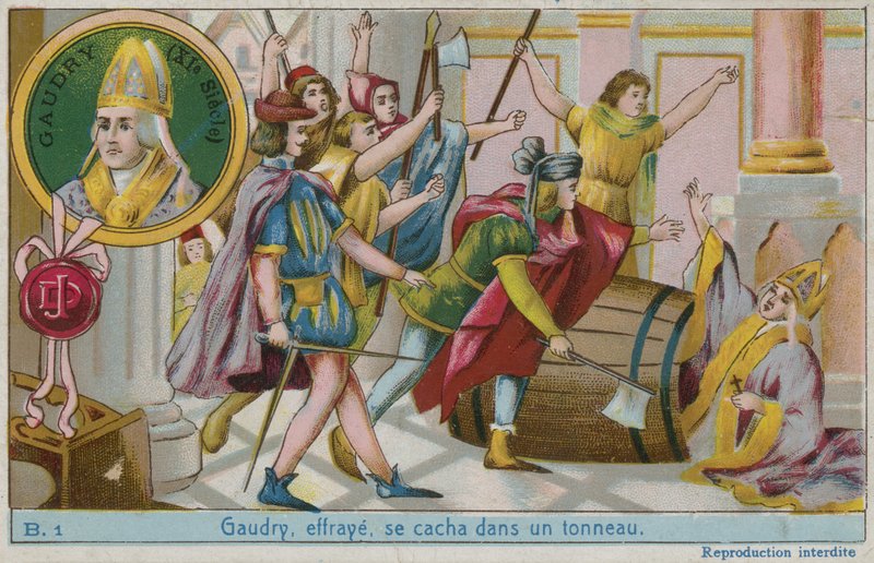 Gaudry, effrayé, caché dans un tonneau - French School