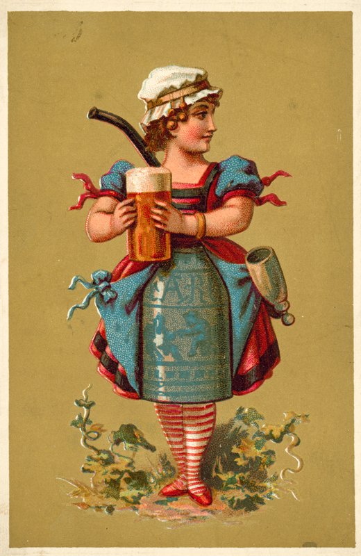 Fille tenant un grand verre de bière - French School