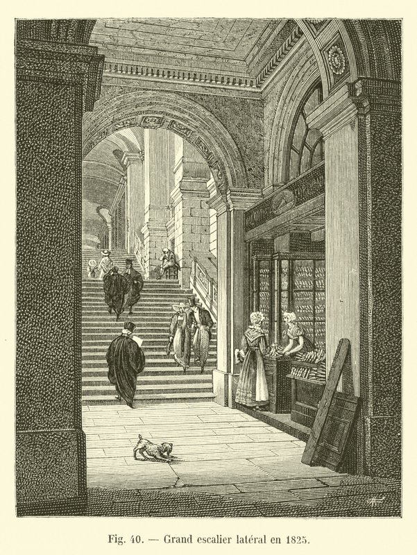 Grand escalier latéral en 1825 - French School