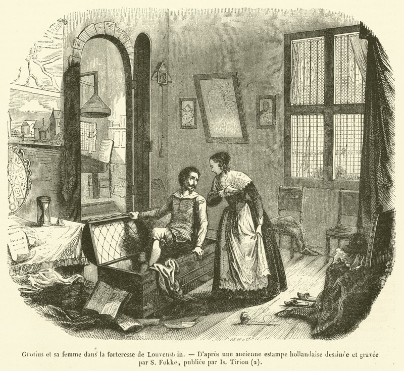 Grotius et sa femme dans la forteresse de Louvenstein - French School