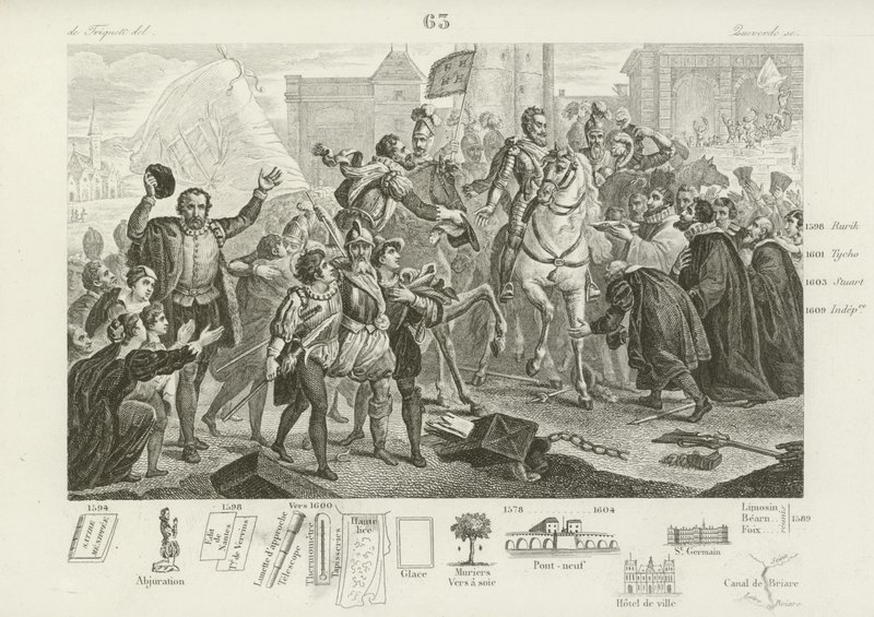 Henri IV de France entrant à Paris accompagné du comte de Brissac, gouverneur de la ville, 22 mars 1594 - French School