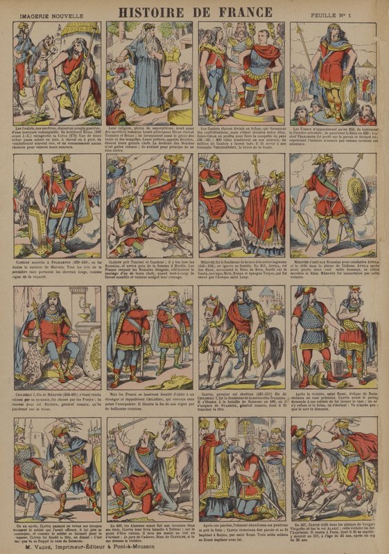 Histoire de France du temps des Gaulois au règne de Clovis (lithographie couleur) - French School