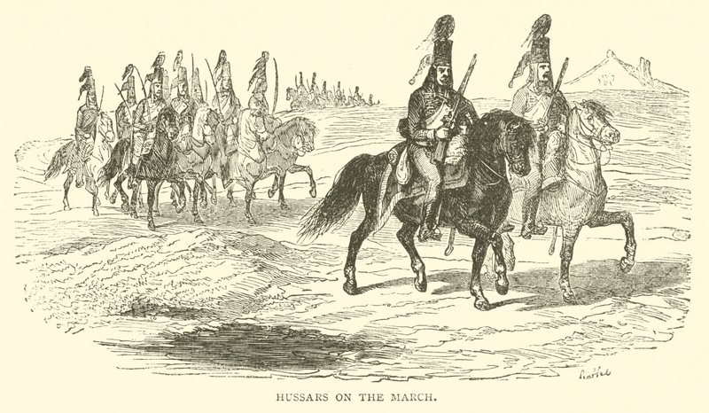 Hussards en marche (gravure) - French School