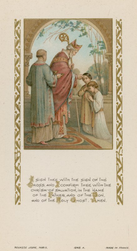 Je te marque du signe de la croix et je te confirme avec le Chrême du Salut, au nom du Père et du Fils et du Saint-Esprit - French School