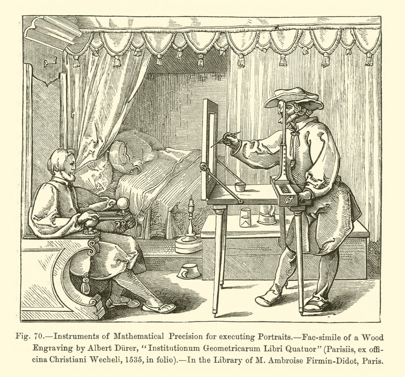 Instruments de précision mathématique pour exécuter des portraits - French School