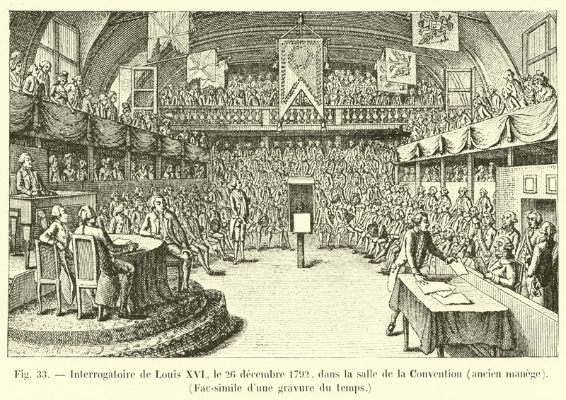 Interrogatoire de Louis XVI, le 26 décembre 1792, dans la salle de la Convention, ancien manège, fac-similé d