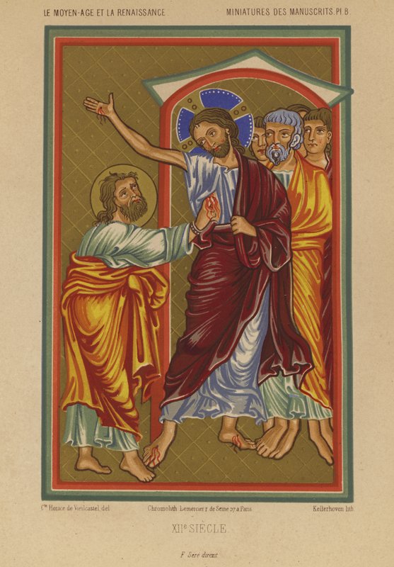 Jésus-Christ portant les blessures de la Crucifixion (chromolithographie) - French School