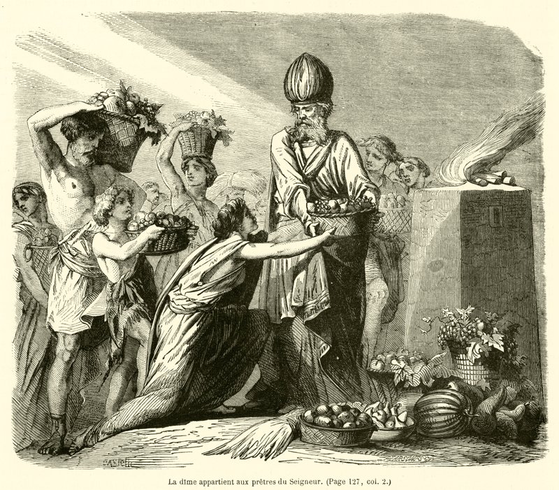 La dîme appartient aux prêtres du Seigneur (gravure) - French School