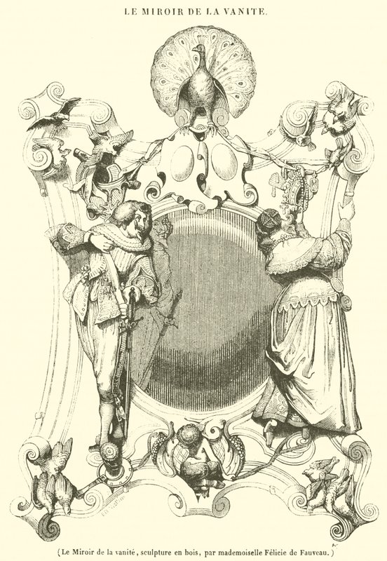 Le Miroir de la vanité, sculpture en bois - French School
