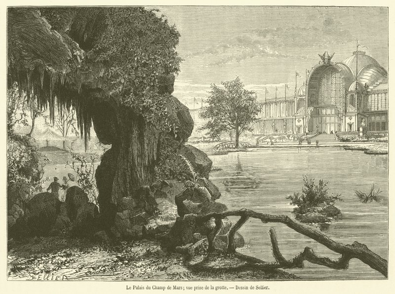 Le Palais du Champ de Mars, vue prise de la grotte - French School