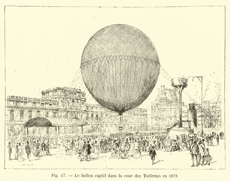 Le ballon captif dans la cour des Tuileries en 1878 - French School