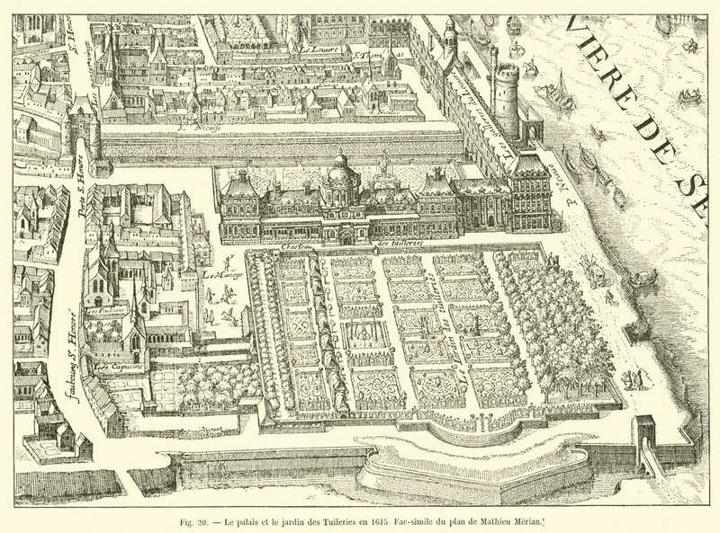 Le palais et le jardin des Tuileries en 1615, fac-similé du plan de Mathieu Merian - French School