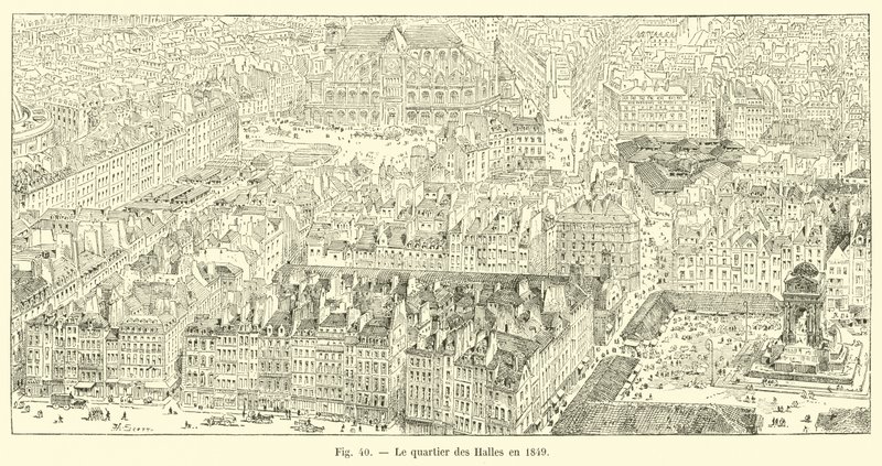 Le quartier des Halles en 1849 - French School