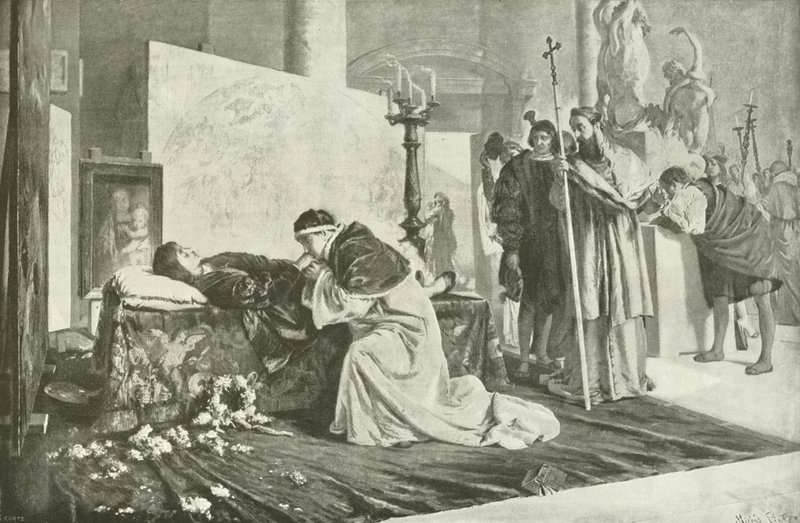 Léon X au cercueil de Raphaël (gravure) - French School