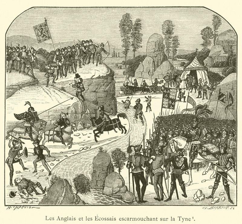 Les Anglais et les Écossais escarmouchant sur la Tyne - French School
