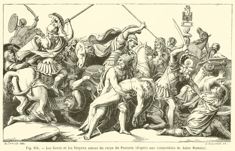 Les Grecs et les Troyens autour du corps de Patrocle - French School