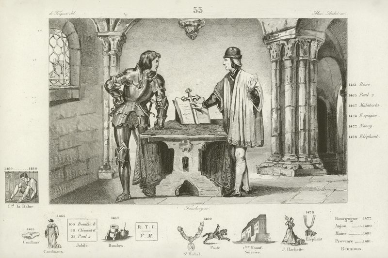 Louis XI de France détenu par Charles le Téméraire de Bourgogne à Péronne, 1468 - French School