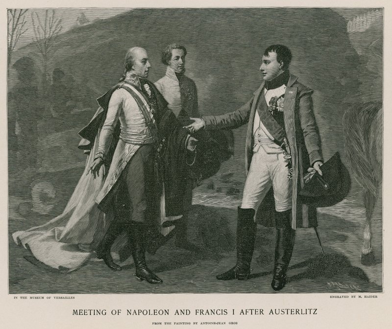 Rencontre de Napoléon et François Ier après Austerlitz - French School