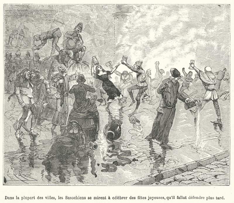 Membres de la Basaoche, une guilde de clercs de notaire, célébrant une fête dans les rues d