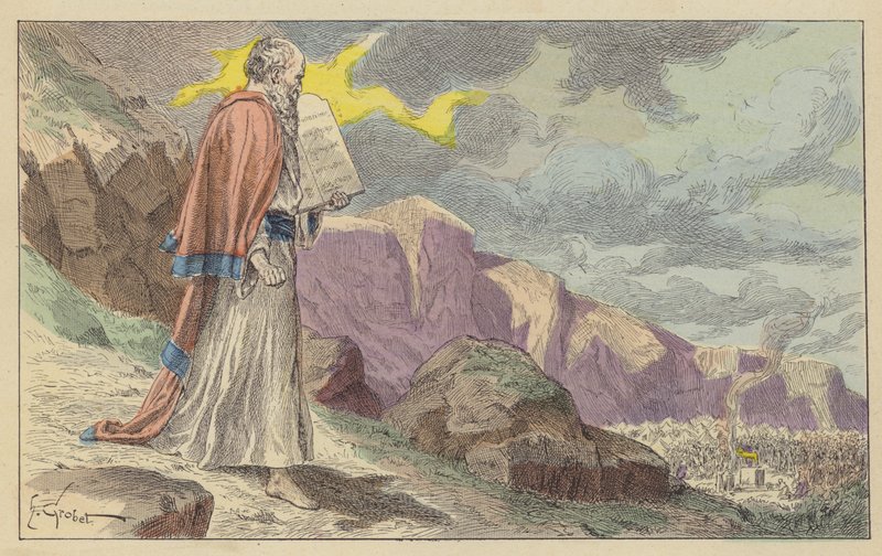 Moïse revenant du Mont Sinaï avec les Dix Commandements - French School