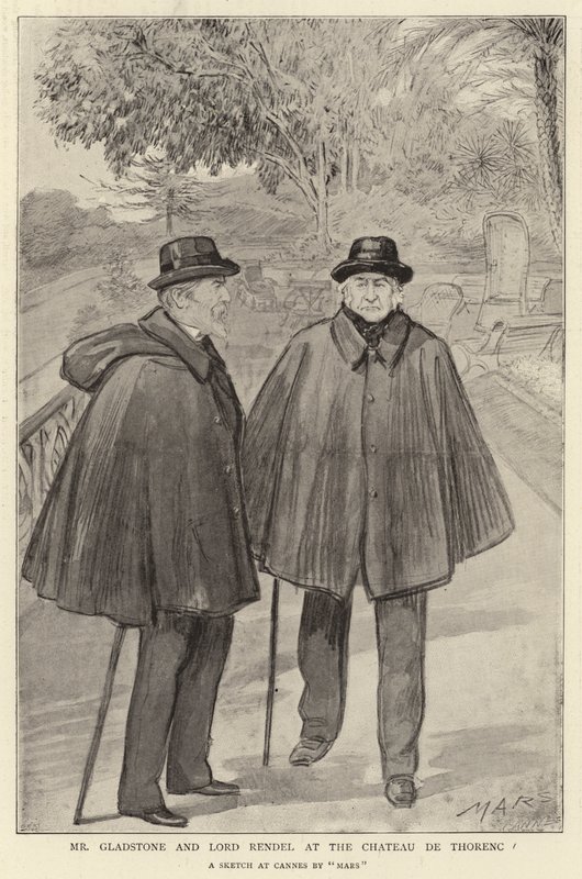 M. Gladstone et Lord Rendel au Château de Thorenc (litho) - French School