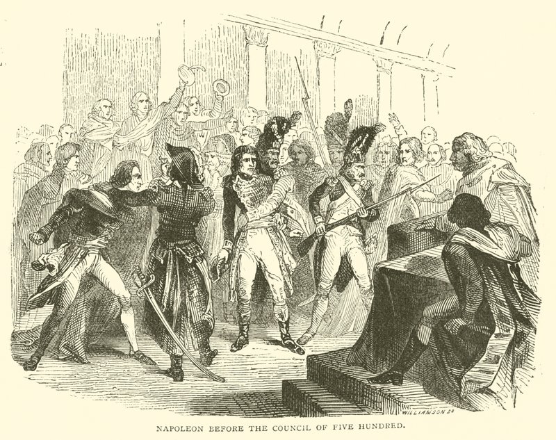 Napoléon devant le conseil des Cinq-Cents (gravure) - French School