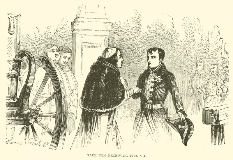 Napoléon recevant Pie VII (gravure) - French School