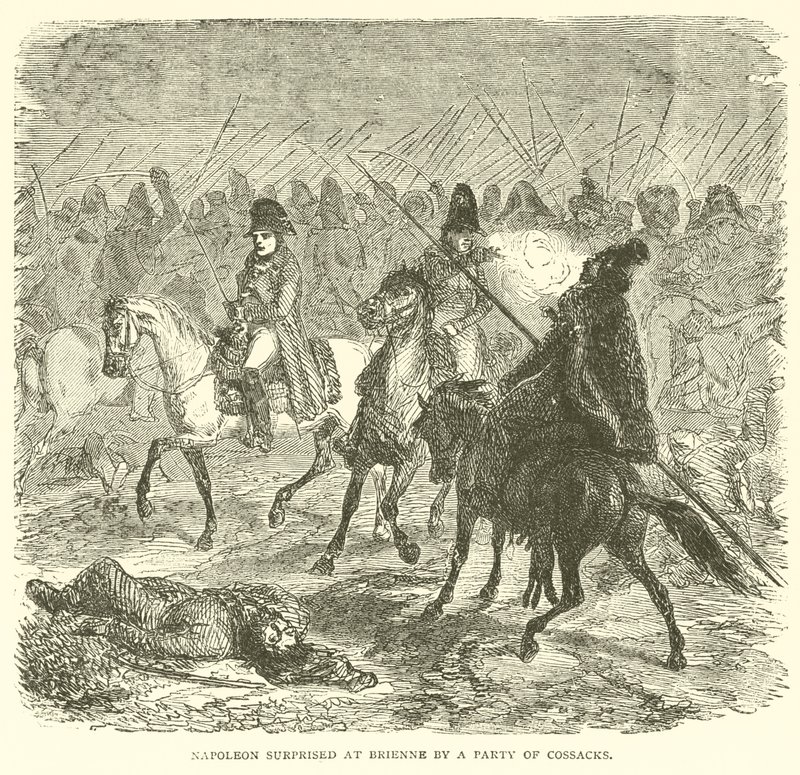 Napoléon surpris à Brienne par un groupe de cosaques - French School