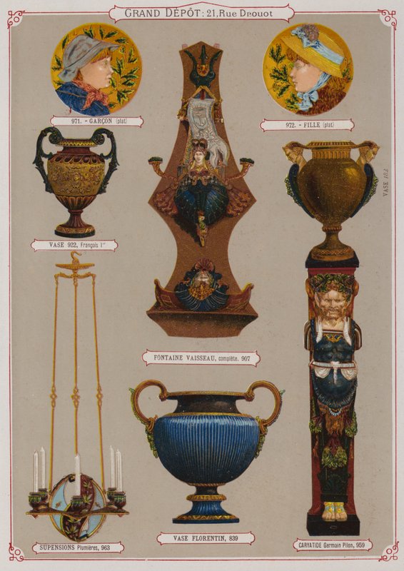 Page du catalogue du Grand Dépôt de Porcelaines, Faïences et Verreries - French School