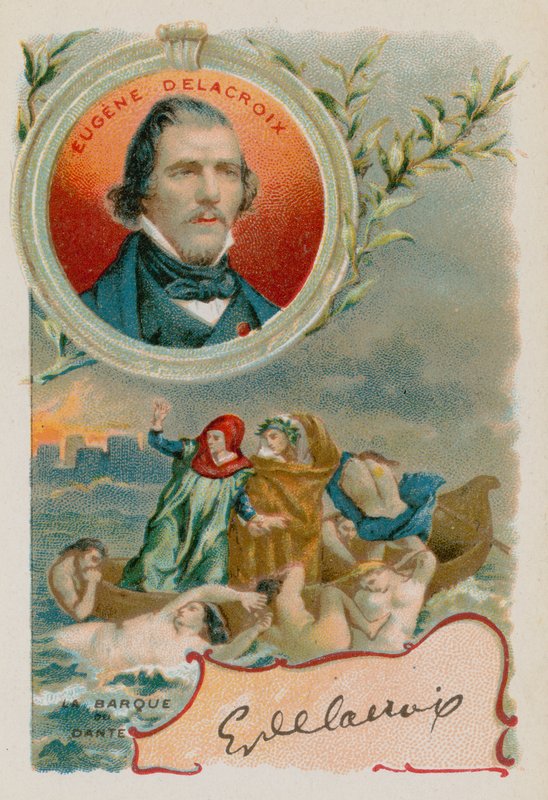 Peintre Eugène Delacroix avec une représentation de Dante et Virgile en enfer - French School