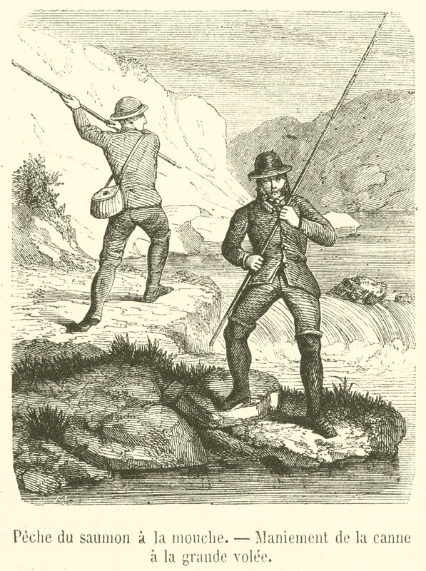 Pêche du saumon à la mouche, Maniement de la canne à la grande volée - French School