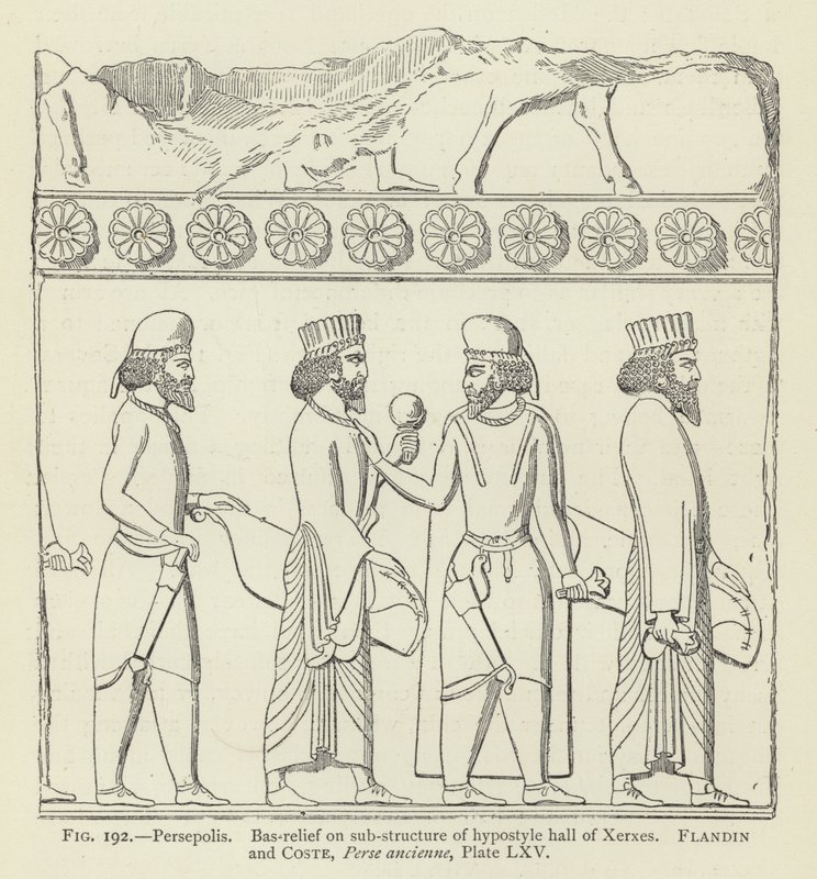 Persépolis, Bas-relief sur la sous-structure de la salle hypostyle de Xerxès - French School